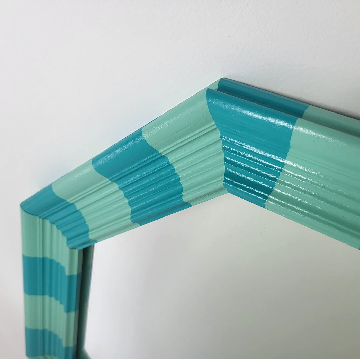 Hand-Painted Turquoise and Mint Stripe Hexagon Mirror