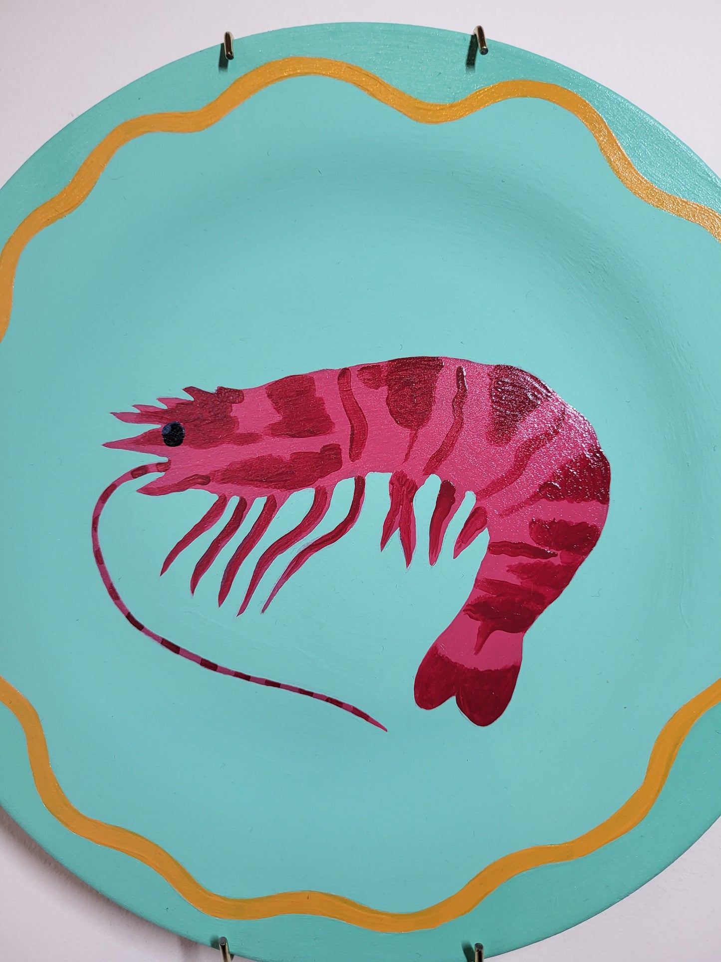 Mint Green Wall Plate with Pink Tiger Prawn