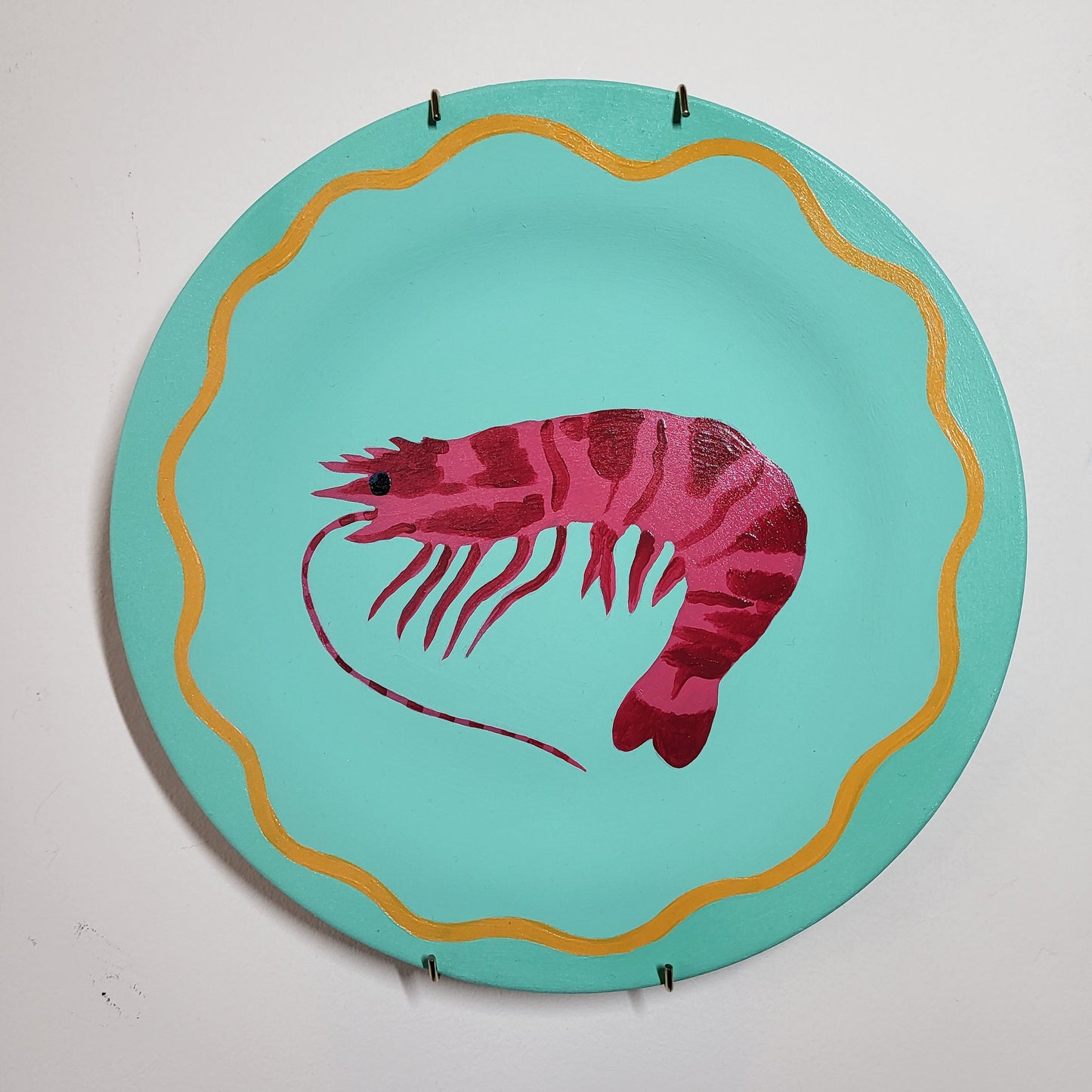 Mint Green Wall Plate with Pink Tiger Prawn
