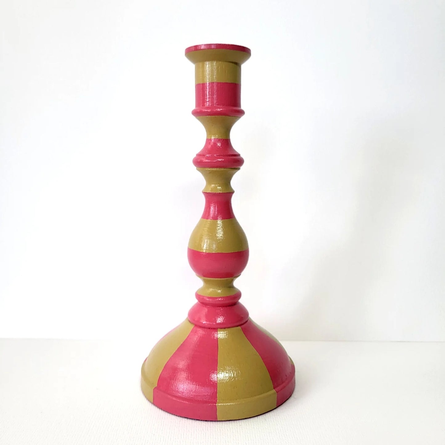 Hand Painted Stripe Wooden Candle Stick Holders